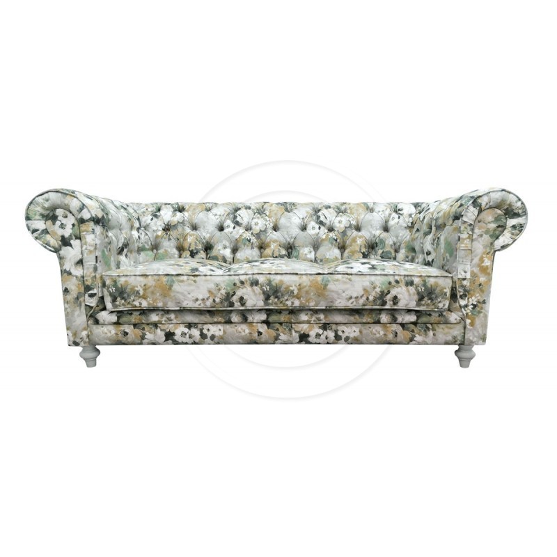Chesterfield Sofa Lady Samt mit Blumen 3-Sitzer