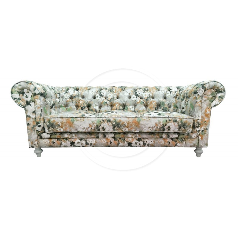 Chesterfield Sofa Lady Samt mit Blumen 3-Sitzer