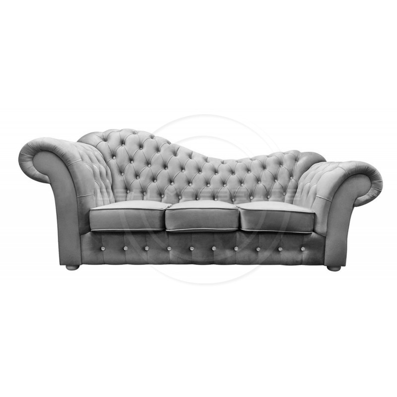 Chesterfield Schlafsofa Madame Wave mit Schlaffunktion und Kristallen, Samt 3-Sitzer z kryształkami 3 os.