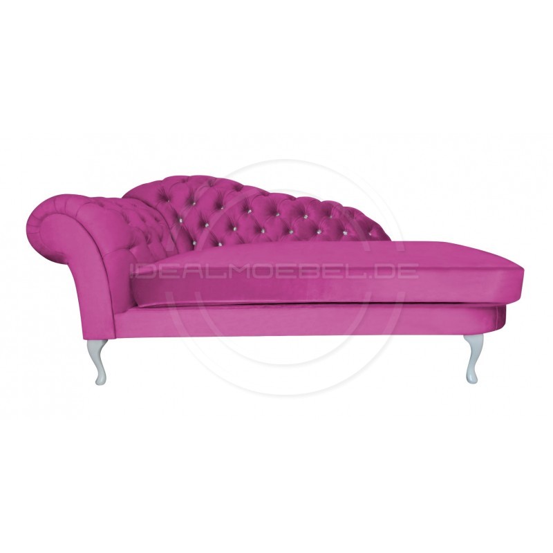 Glamour Chaiselongue Chesterfield Custom mit Kristallen 220 Samt