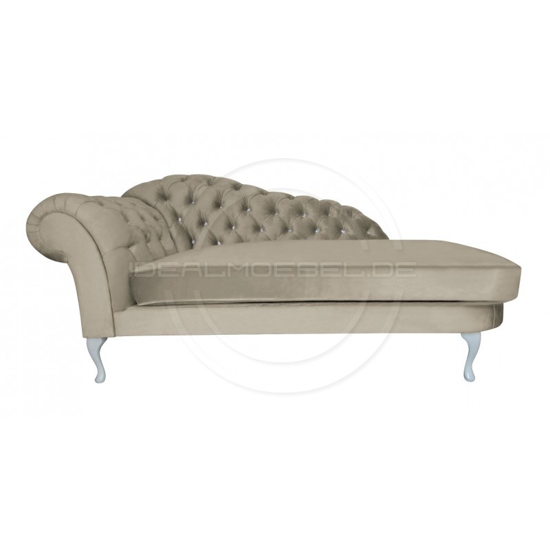 Glamour Chaiselongue Chesterfield Custom mit Kristallen 220 Samt