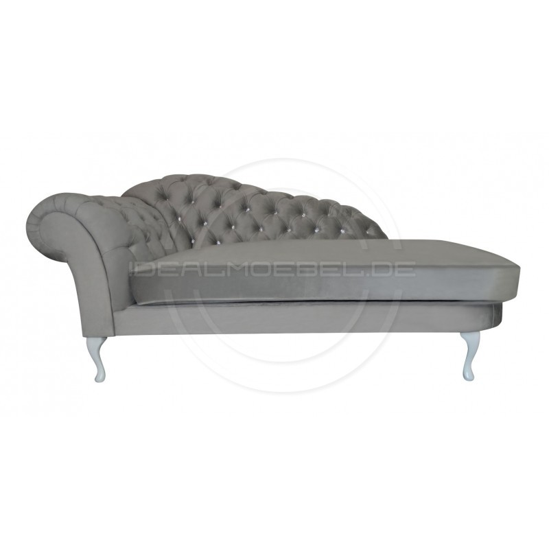 Glamour Chaiselongue Chesterfield Custom mit Kristallen 220 Samt