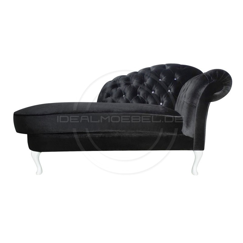 Glamour Chaiselongue Chesterfield Custom Soft mit Kristallen Samt