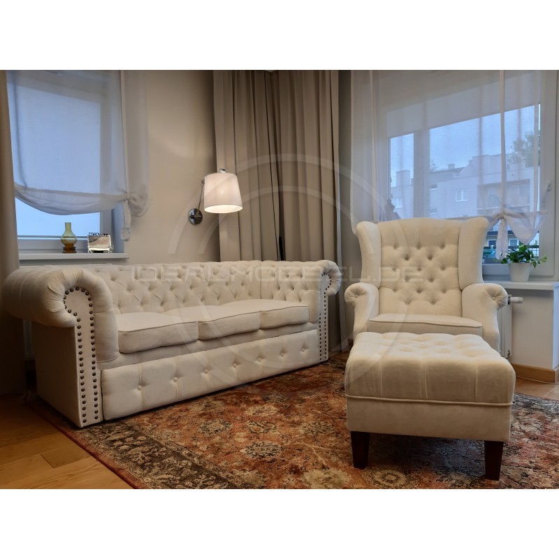 Chesterfield Schlafsofa Original Classic mit Schlaffunktionr, Samt 3-Sitzer
