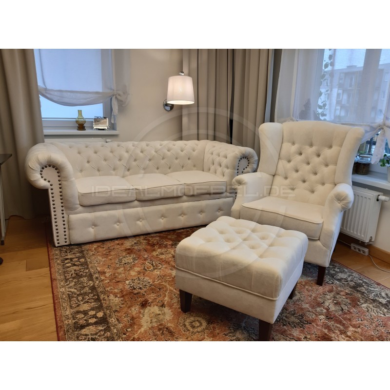 Chesterfield Schlafsofa Original Classic mit Schlaffunktionr, Samt 3-Sitzer