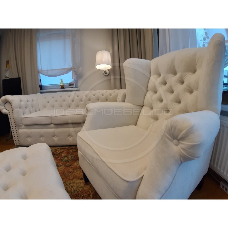 Chesterfield Schlafsofa Original Classic mit Schlaffunktionr, Samt 3-Sitzer