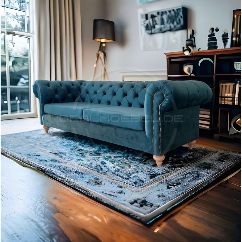 Chesterfield Sofa Swan Samt 3-Sitzer