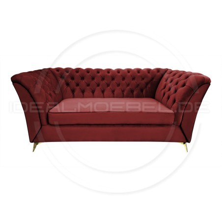 Chesterfield Glamour Sofa Luton Samt 3-Sitzer Goldene Beine