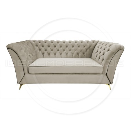 Chesterfield Glamour Sofa Luton Samt 3-Sitzer Goldene Beine