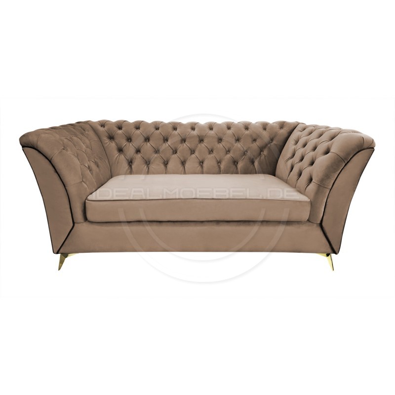 Chesterfield Glamour Sofa Luton Samt 3-Sitzer Goldene Beine