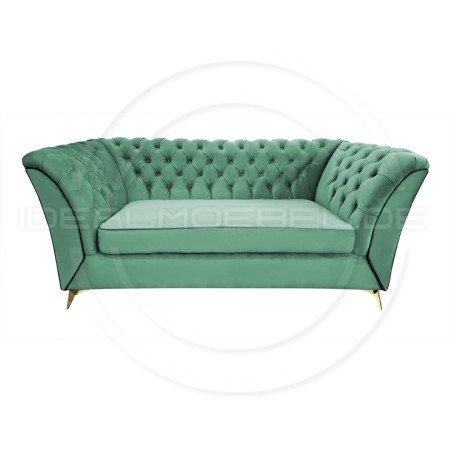 Chesterfield Glamour Sofa Luton Samt 3-Sitzer Goldene Beine