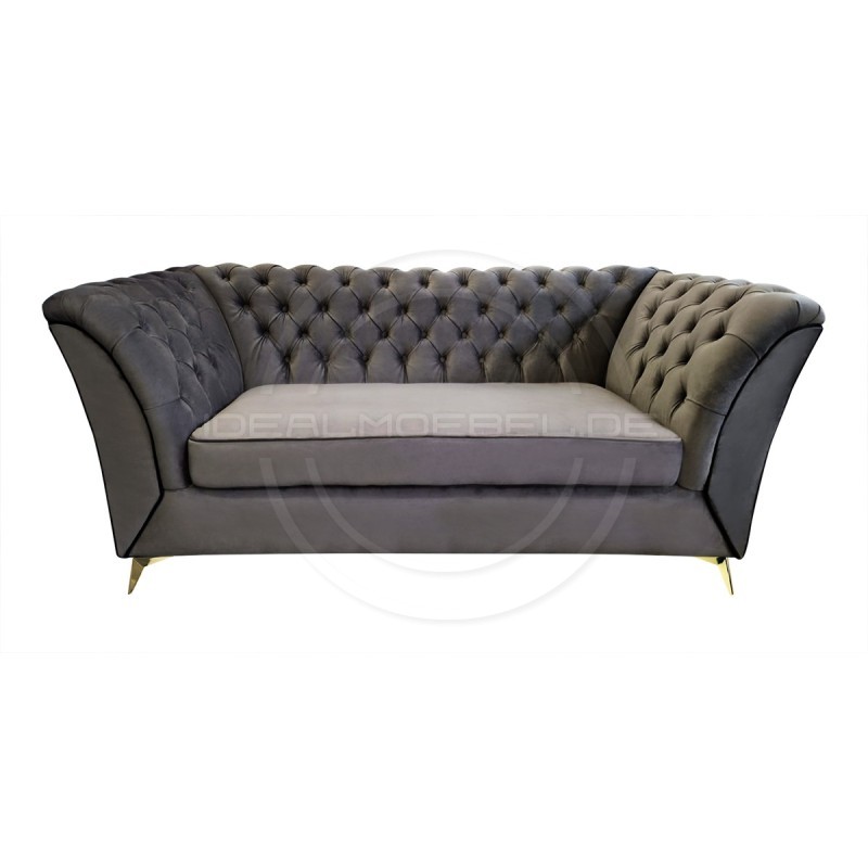 Chesterfield Glamour Sofa Luton Samt 3-Sitzer Goldene Beine