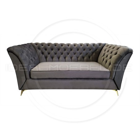 Chesterfield Glamour Sofa Luton Samt 3-Sitzer Goldene Beine