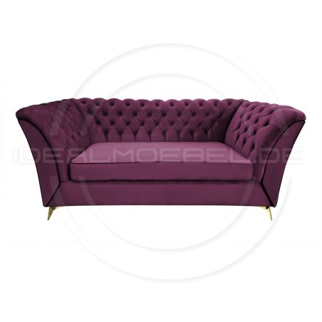 Chesterfield Glamour Sofa Luton Samt 3-Sitzer Goldene Beine