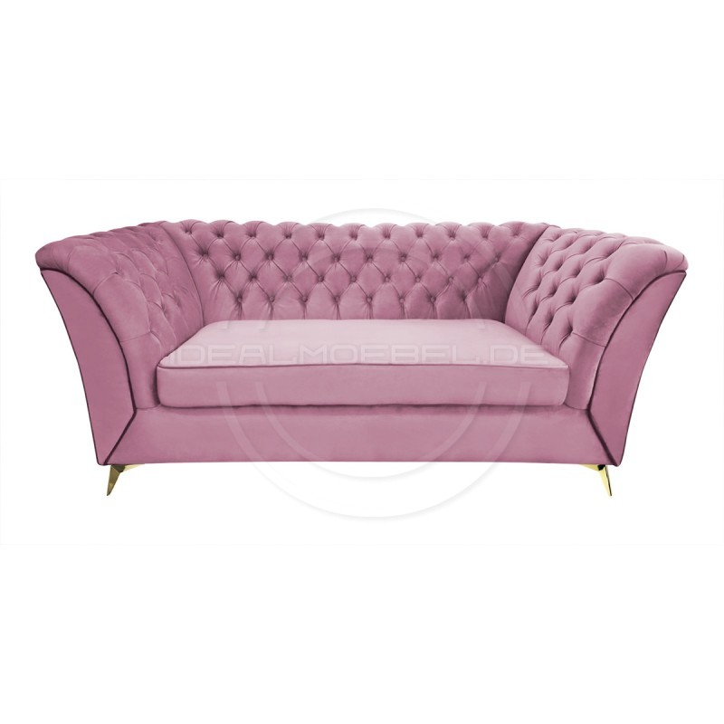 Chesterfield Glamour Sofa Luton Samt 3-Sitzer Goldene Beine