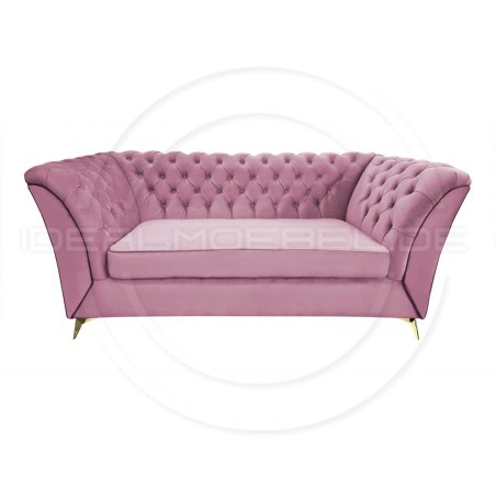 Chesterfield Glamour Sofa Luton Samt 3-Sitzer Goldene Beine
