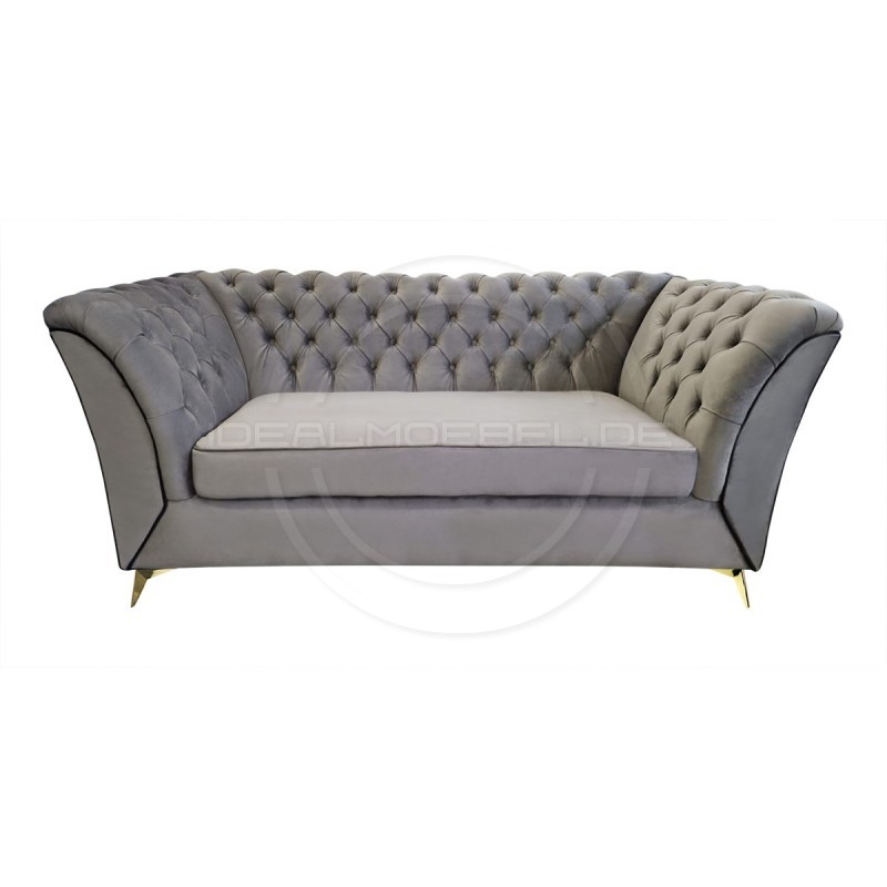 Chesterfield Glamour Sofa Luton Samt 3-Sitzer Goldene Beine