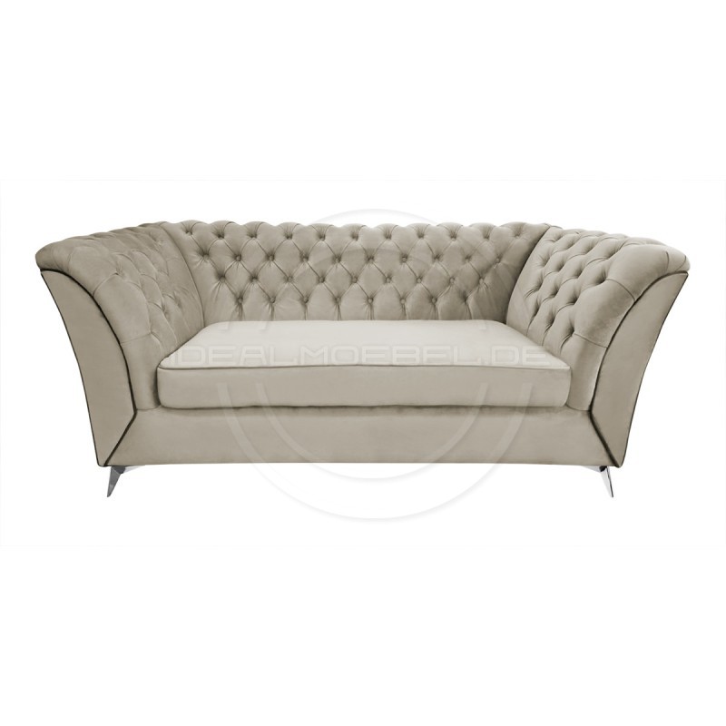 Chesterfield Glamour Sofa Luton Samt 3-Sitzer Silber Beine