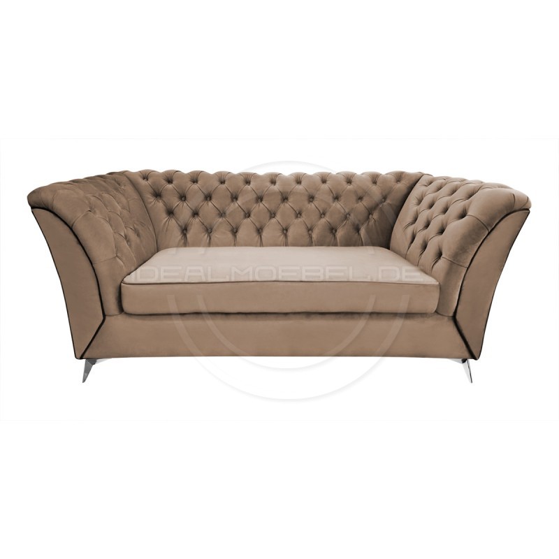 Chesterfield Glamour Sofa Luton Samt 3-Sitzer Silber Beine