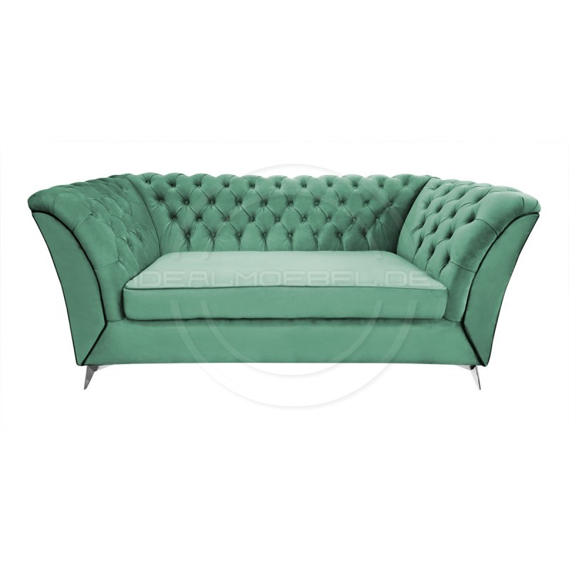 Chesterfield Glamour Sofa Luton Samt 3-Sitzer Silber Beine
