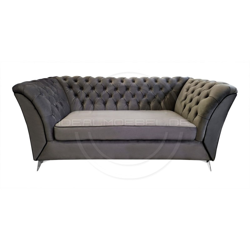 Chesterfield Glamour Sofa Luton Samt 3-Sitzer Silber Beine