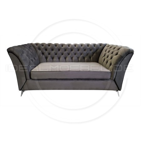 Chesterfield Glamour Sofa Luton Samt 3-Sitzer Silber Beine
