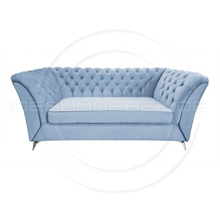 Chesterfield Glamour Sofa Luton Samt 3-Sitzer Silber Beine
