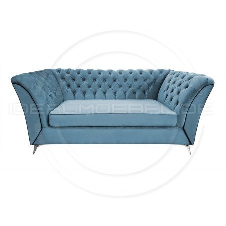 Chesterfield Glamour Sofa Luton Samt 3-Sitzer Silber Beine