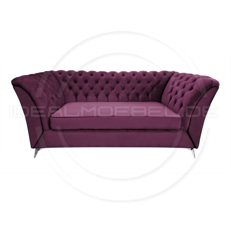 Chesterfield Glamour Sofa Luton Samt 3-Sitzer Silber Beine