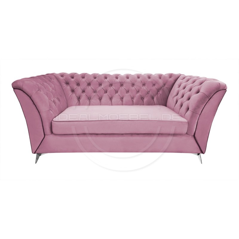 Chesterfield Glamour Sofa Luton Samt 3-Sitzer Silber Beine