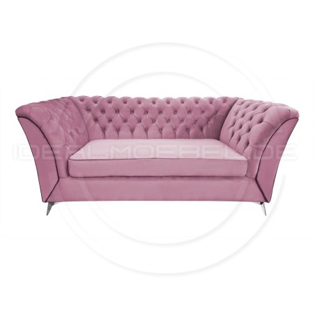 Chesterfield Glamour Sofa Luton Samt 3-Sitzer Silber Beine