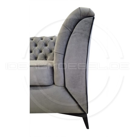 Chesterfield Glamour Sofa Luton Samt 3-Sitzer Silber Beine
