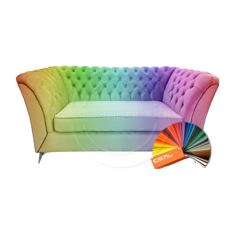 Chesterfield Glamour Sofa Luton Samt 3-Sitzer Silber Beine