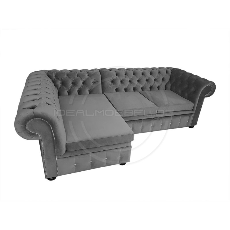 Chesterfield Ecksofa mit Schlaffunktion und Stauraum Normal 160x260
