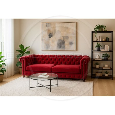Chesterfield Sofa Canon mit alltagstauglicher Schlaffunktion,  Samt 3-Sitzer