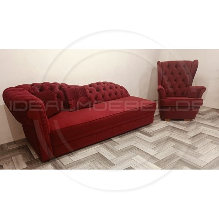 Chesterfield Ohrensessel Normal Samt