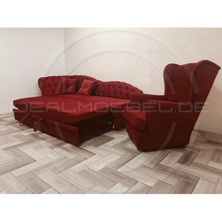 Empire Chaiselongue Chesterfield Normal mit Schlaffunktion Samt