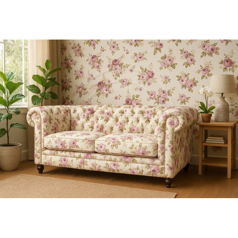 Chesterfield Sofa Lady Samt mit Blumen 3-Sitzer