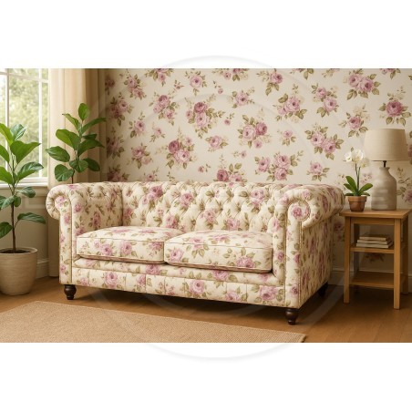 Chesterfield Sofa Lady Samt mit Blumen 3-Sitzer