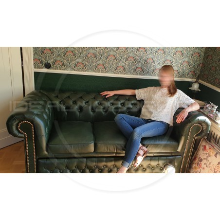 Chesterfield Schlafsofa Classic Plus mit Schlaffunktion, Leder, 3-Sitzer