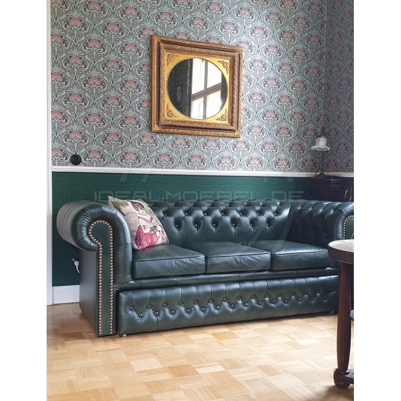 Chesterfield Schlafsofa Classic Plus mit Schlaffunktion, Leder, 3-Sitzer