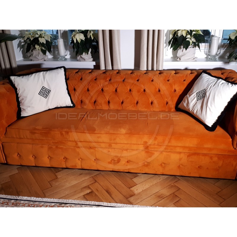 Chesterfield Schlafsofa  Normal Relax mit Schlaffunktion Samt 4-Sitzer