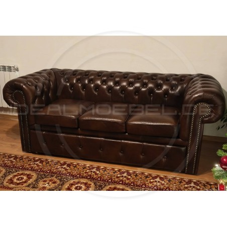 Chesterfield Schlafsofa Classic Plus mit Schlaffunktion, Leder, 3-Sitzer