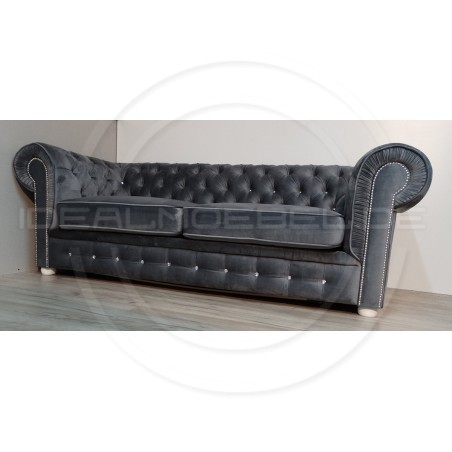 Chesterfield Sofa March mit Kristallen Samt 3-Sitzer