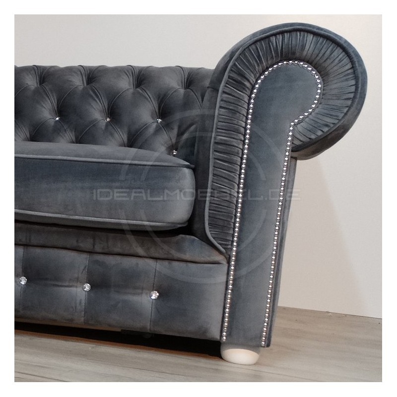 Chesterfield Sofa March mit Kristallen Samt 3-Sitzer