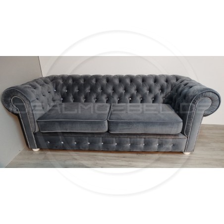 Chesterfield Sofa March mit Kristallen Samt 3-Sitzer