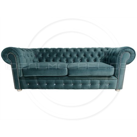 Chesterfield Sofa March mit Kristallen Samt 3-Sitzer