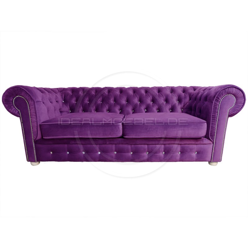 Chesterfield Sofa March mit Kristallen Samt 3-Sitzer
