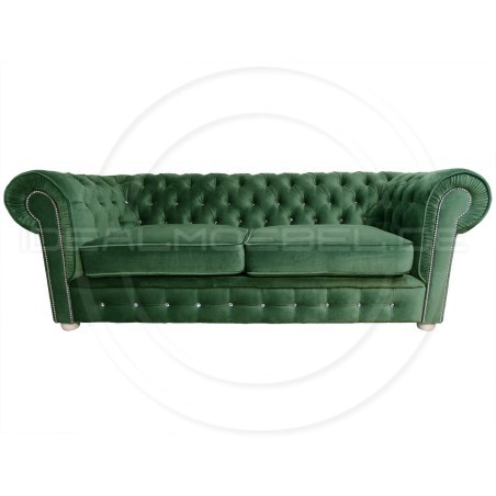 Chesterfield Sofa March mit Kristallen Samt 3-Sitzer