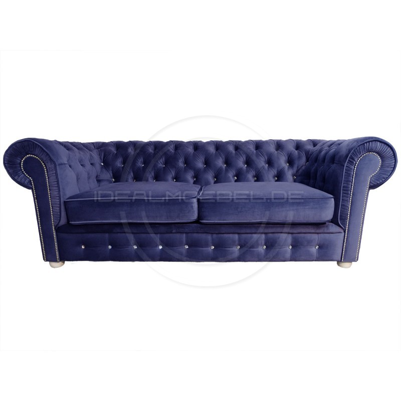 Chesterfield Sofa March mit Kristallen Samt 3-Sitzer